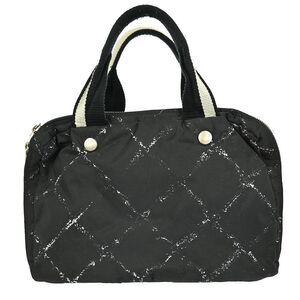 Chanel Travel Line Boston Bag Printed Nylon Black Nylon Handbag (Pre-Owned)